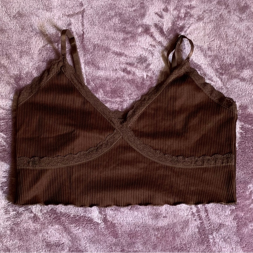 Ribbed Brown Cropped Tank Top